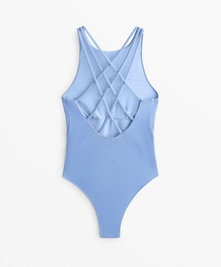 Купить OYSHO Купальник халтер из ткани пике с перекрестными бретелями