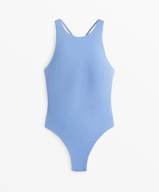 PALE LAVENDER BLUE|2473/317 - OYSHO Купальник халтер из ткани пике с перекрестными бретелями