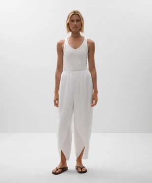 WHITE|3361/873 - OYSHO Брюки свободного кроя с закругленными разрезами из 100%-го льна