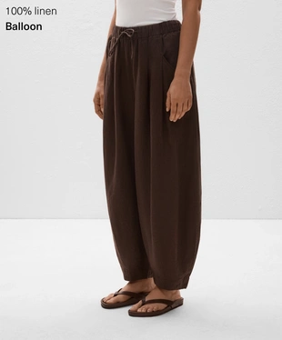 DARK BROWN|3304/044 - OYSHO Брюки-бананы из 100%-го льна
