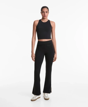 CONTRAST NEOPRENE-EFFECT FLARE TROUSERS- Заказать в России