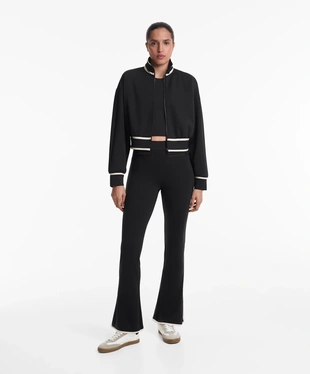 CONTRAST NEOPRENE-EFFECT FLARE TROUSERS- Заказать в России
