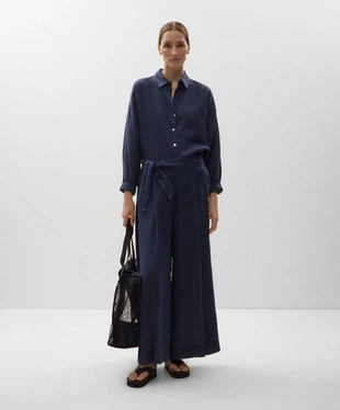 100% LINEN TIE WIDE-LEG TROUSERS- Заказать в России