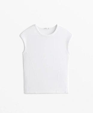 SHORT-SLEEVED RIB TOP WITH COTTON AND MODAL- Заказать в России