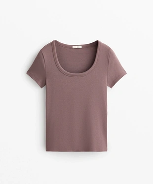 HEAVY RIB ROUND NECK T-SHIRT WITH MODAL- Заказать в России