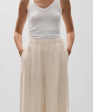 100% LINEN STRIPED WIDE-LEG TROUSERS- Заказать в России