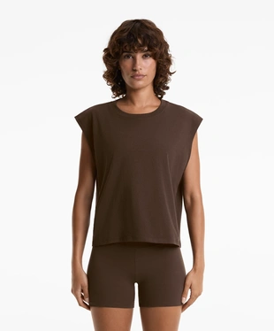 COTTON BLEND SLEEVELESS SEAMLESS T-SHIRT- Заказать в России