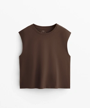 COTTON BLEND SLEEVELESS SEAMLESS T-SHIRT- Заказать в России
