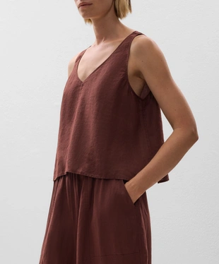 100% LINEN V-NECK TOP- Заказать в России