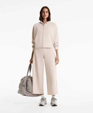 FOLDOVER WAIST RIB WIDE-LEG TROUSERS- Заказать в России