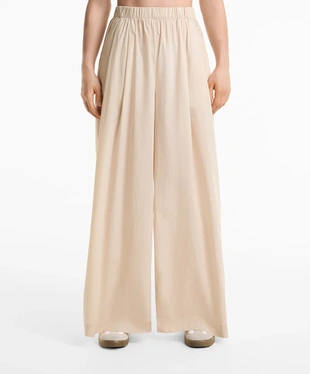 100% COTTON POPLIN WIDE-LEG TROUSERS- Заказать в России