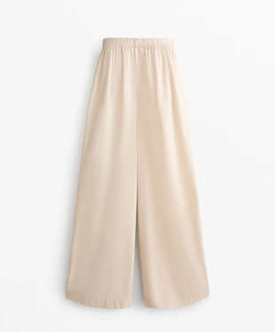100% COTTON POPLIN WIDE-LEG TROUSERS- Заказать в России