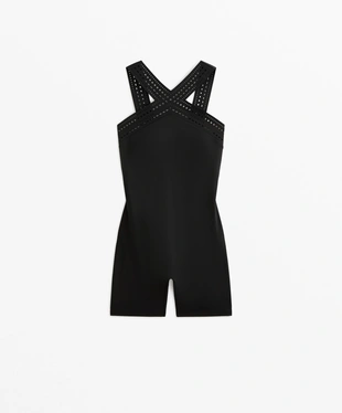 COMPRESSIVE CUTWORK SHORT JUMPSUIT- Заказать в России