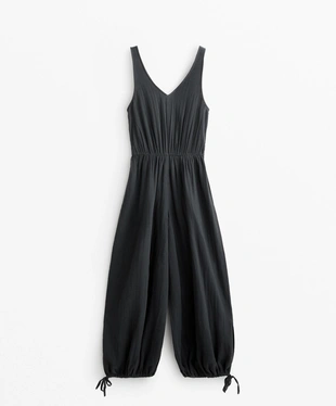 LONG 100% COTTON WIDE LEG BALLOON JUMPSUIT- Заказать в России