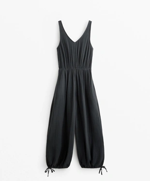 LONG 100% COTTON WIDE LEG BALLOON JUMPSUIT- Заказать в России