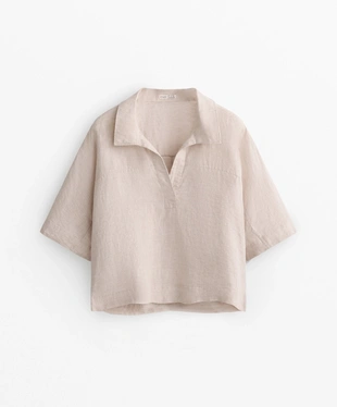 OVERSIZE SHORT-SLEEVED 100% LINEN SHIRT- Заказать в России