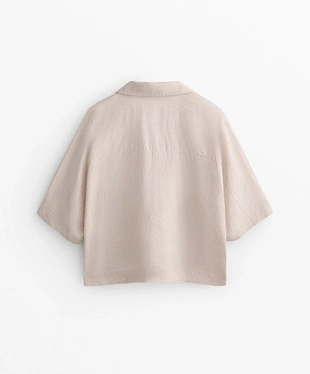 OVERSIZE SHORT-SLEEVED 100% LINEN SHIRT- Заказать в России