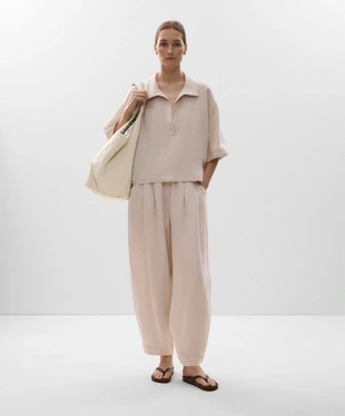 OVERSIZE SHORT-SLEEVED 100% LINEN SHIRT- Заказать в России