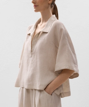 OVERSIZE SHORT-SLEEVED 100% LINEN SHIRT- Заказать в России