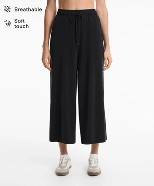 SOFT-TOUCH WIDE-LEG CROP TROUSERS WITH MODAL- Заказать в России