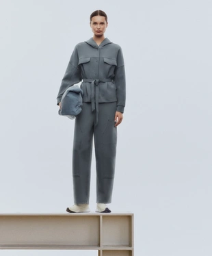 RELAXED COTTON BLEND TROUSERS WITH FRONT DETAILS- Заказать в России