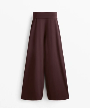 COTTON BLEND STRAIGHT-LEG TROUSERS WITH FOLDOVER WAIST- Заказать в России