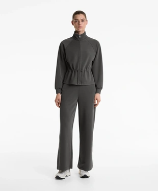 WIDE-LEG HIGH-RISE RIB TROUSERS WITH 29% MODAL- Заказать в России
