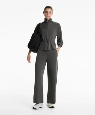 WIDE-LEG HIGH-RISE RIB TROUSERS WITH 29% MODAL- Заказать в России