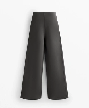 WIDE-LEG HIGH-RISE RIB TROUSERS WITH 29% MODAL- Заказать в России