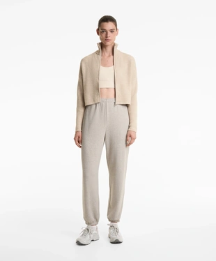 CROPPED RIB KNIT JACKET WITH HIGH COLLAR- Заказать в России