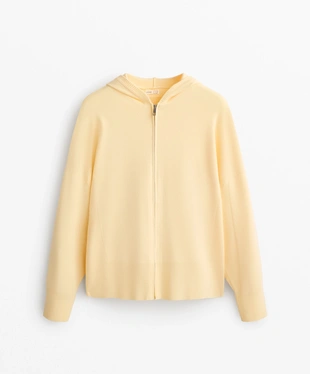 LONG HOODED KNIT JACKET WITH RIB DETAIL- Заказать в России