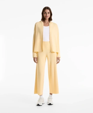 LONG HOODED KNIT JACKET WITH RIB DETAIL- Заказать в России