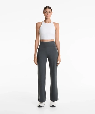 COTTON BLEND FOLD-OVER WAIST FLARE TROUSERS- Заказать в России