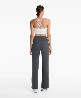 COTTON BLEND FOLD-OVER WAIST FLARE TROUSERS- Заказать в России