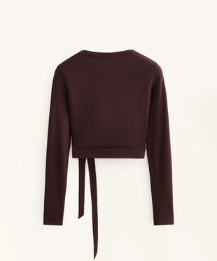 WRAP OVER RIB COTTON BLEND T-SHIRT- Заказать в России