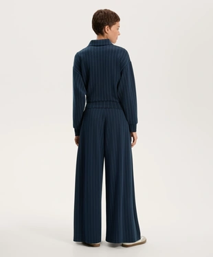 SOFT-TOUCH MODAL WIDE-LEG STRIPED TROUSERS WITH FRONT PLEAT DETAIL- Заказать в России