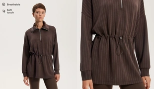 LONG STRIPED SWEATSHIRT WITH ADJUSTABLE WAIST AND SOFT-TOUCH MODAL- Заказать в России