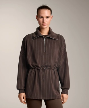 LONG STRIPED SWEATSHIRT WITH ADJUSTABLE WAIST AND SOFT-TOUCH MODAL- Заказать в России