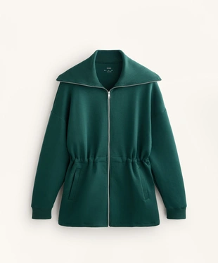 LONG JACKET WITH ADJUSTABLE WAIST, RIB COLLAR IN A COTTON BLEND- Заказать в России