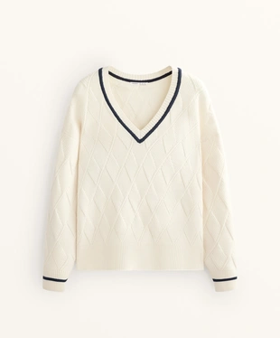 V-NECK KNIT JUMPER WITH DIAMOND EFFECT- Заказать в России