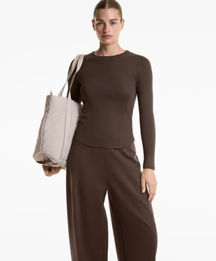 LONG SLEEVE RIB T-SHIRT WITH COTTON AND MODAL- Заказать в России
