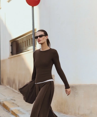 LONG SLEEVE RIB T-SHIRT WITH COTTON AND MODAL- Заказать в России