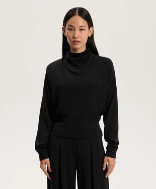 SOFT-TOUCH MODAL DRAPED HIGH-NECK SWEATSHIRT- Заказать в России