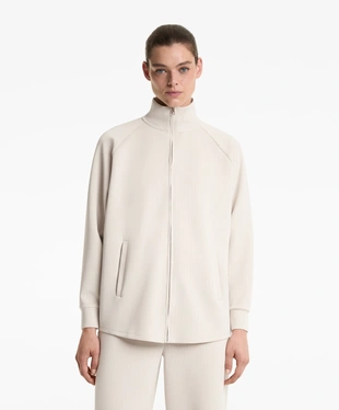 LONG SOFT-TOUCH STRIPED HIGH-NECK JACKET WITH MODAL- Заказать в России