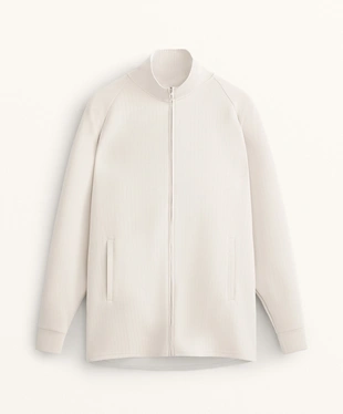 LONG SOFT-TOUCH STRIPED HIGH-NECK JACKET WITH MODAL- Заказать в России