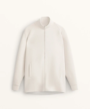 LONG SOFT-TOUCH STRIPED HIGH-NECK JACKET WITH MODAL- Заказать в России