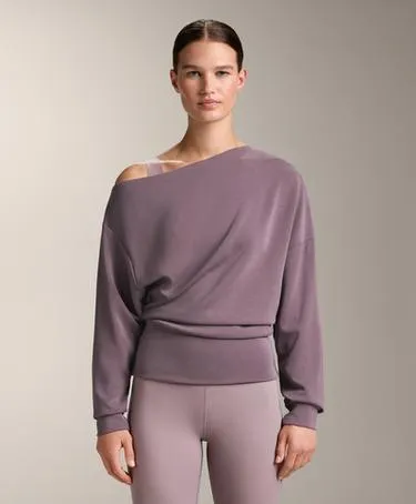 ASYMMETRIC NECK SWEATSHIRT WITH ADJUSTABLE WAIST AND SOFT-TOUCH MODAL