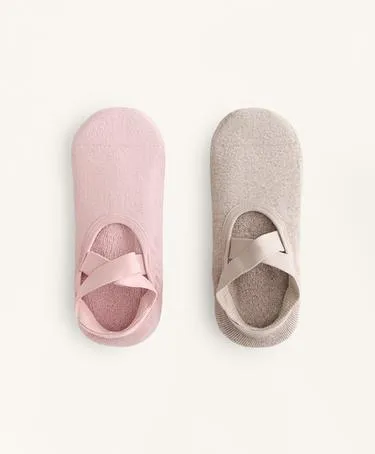 2 PAIRS OF COTTON BLEND YOGA AND PILATES SOCKS WITH CROSSOVER STRAPS