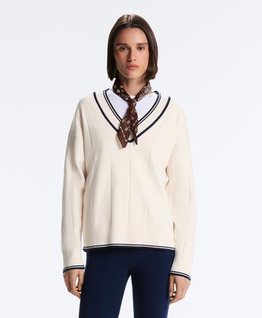 OYSHO Вязаный свитер с V-образным вырезом и контрастом