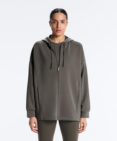 OYSHO Длинная куртка с капюшоном и деталями из ребристого материала и футера